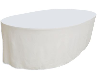 Tischdecke für Tisch oval 2,50x1,24 m fast bodenlang, weiß, mit Mittelnaht